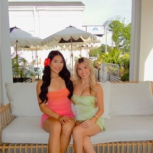 Basel Embellished Strapless Mini Dress in Red and Orange Ombré